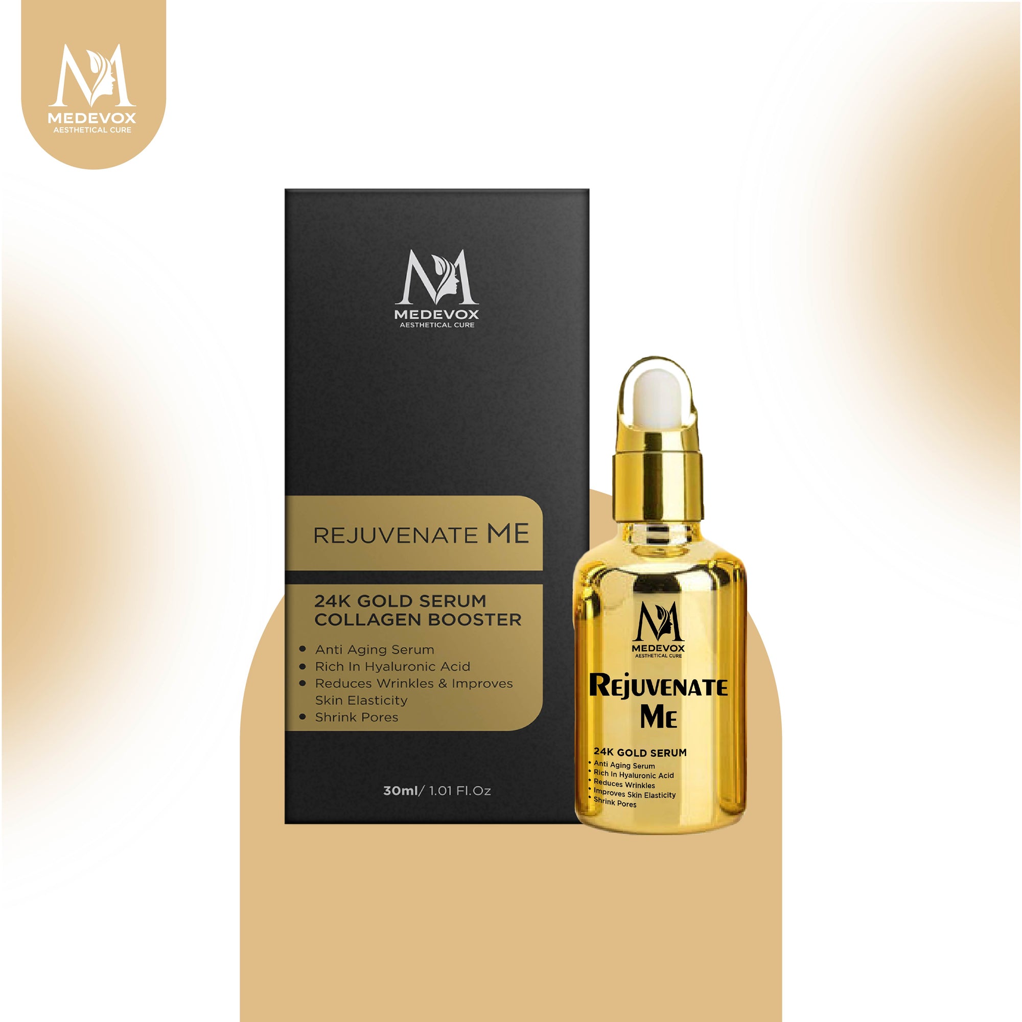 Rejuvenate ME | 24K Gold Serum with Hyaluronic Acid to Hydrate Dry Skin, Rejuvenate Dullness and Plump your Skin